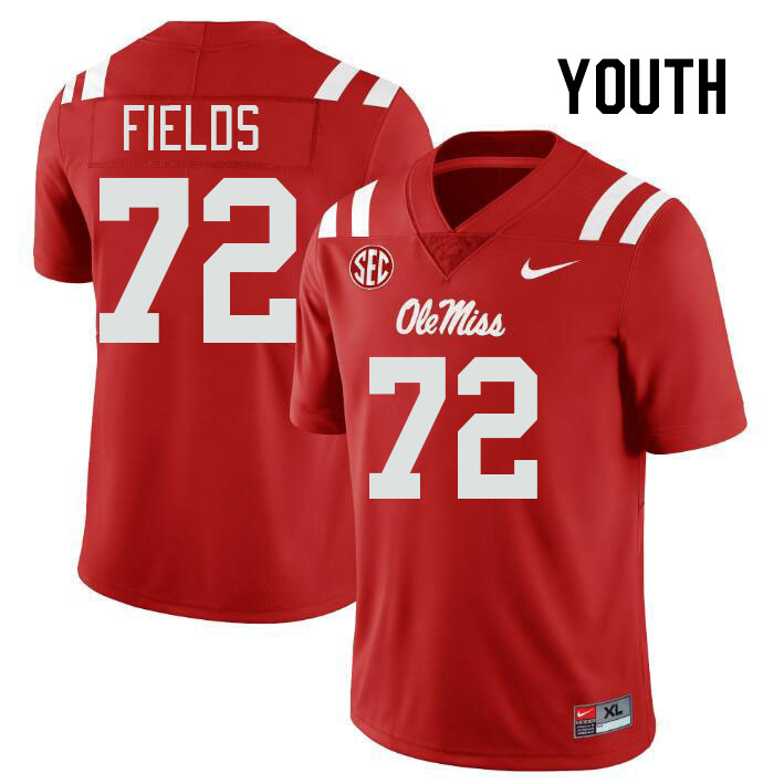 Youth #72 Ethan Fields Ole Miss Rebels College Football Jerseyes Stitched Sale-Red